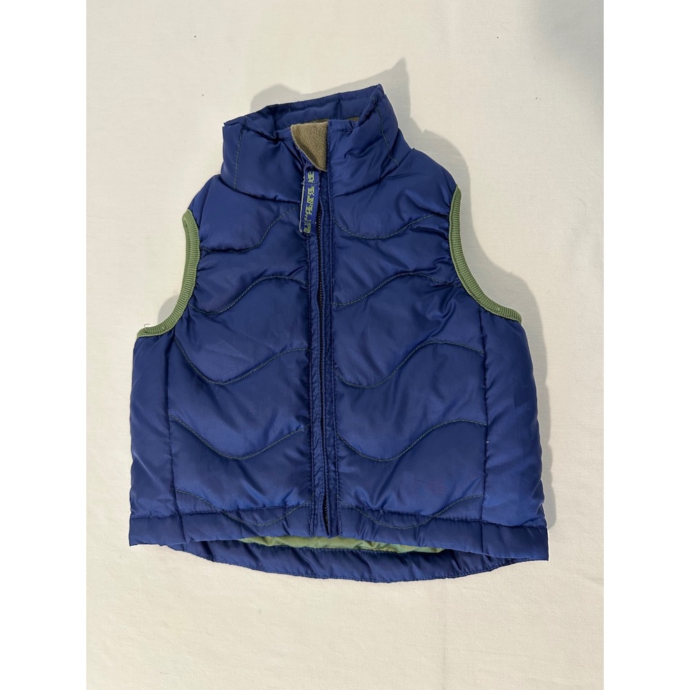 REI Toddler Blue Goose Down Quilted Puffer Vest 18 Months Olive Green Lining